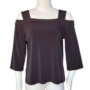 Chico's Knit Kit Brown Cold Shoulder East West Top Size 1